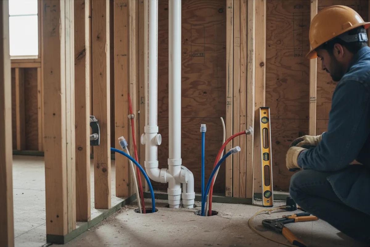 Drain and supply rough-in during Sump Pump Repair in Sycamore